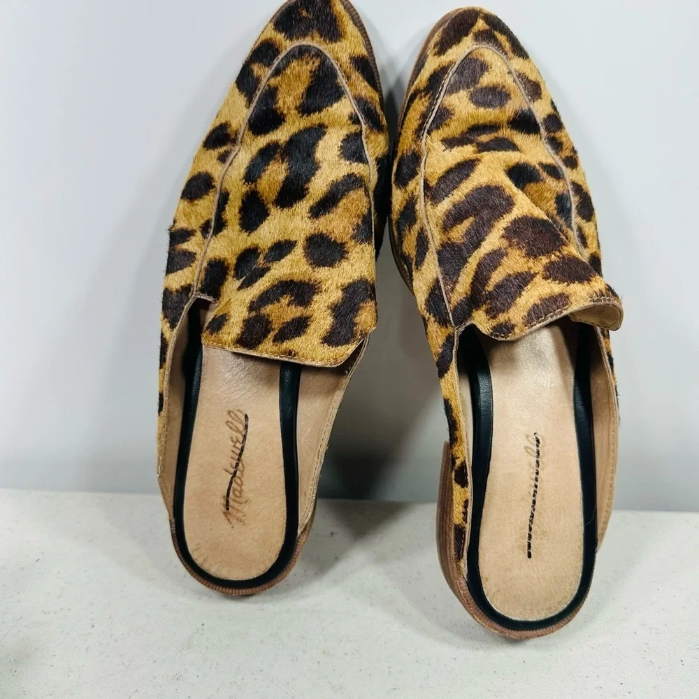 Madewell The Frances Skimmer Mules in leopard calf hair size 7